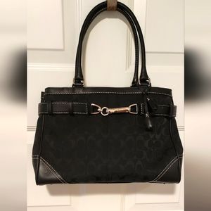 Coach Hampton Signature Canvas & Leather Handbag Black 14" X 10"